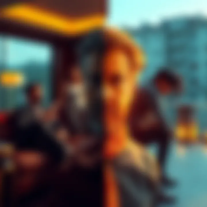 A split image showing a luxurious lifestyle on one side with wealthy people enjoying comforts and a struggling working-class family on the other, symbolizing the divide in wealth.
