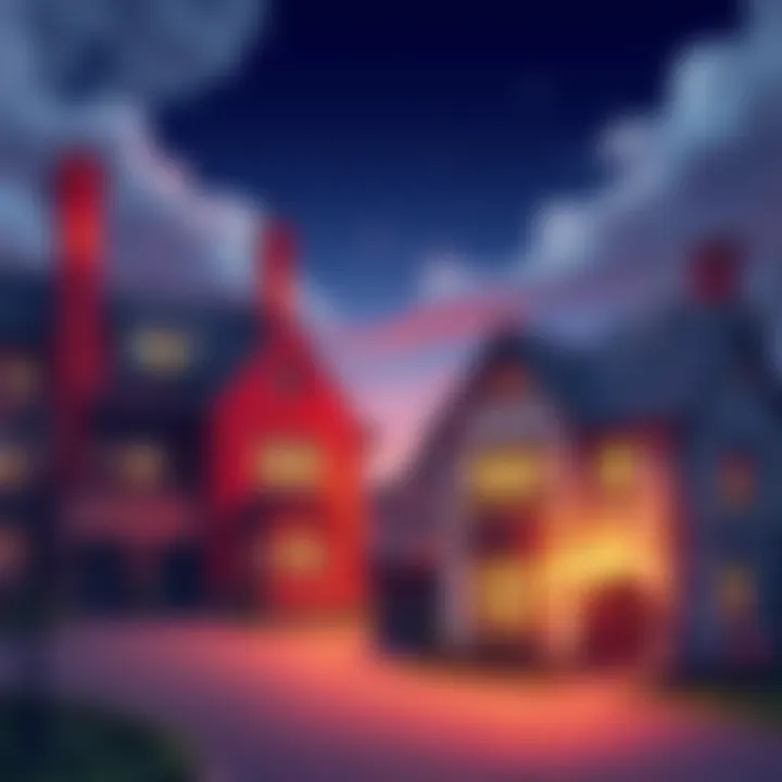 Illustration showing a contrasting view of wealth between Americans and Europeans, depicting large homes for Americans and smaller, cozy homes for Europeans.