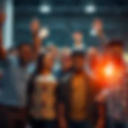 A group of diverse people celebrating financial success and growth, representing increased wealth from smart investments.