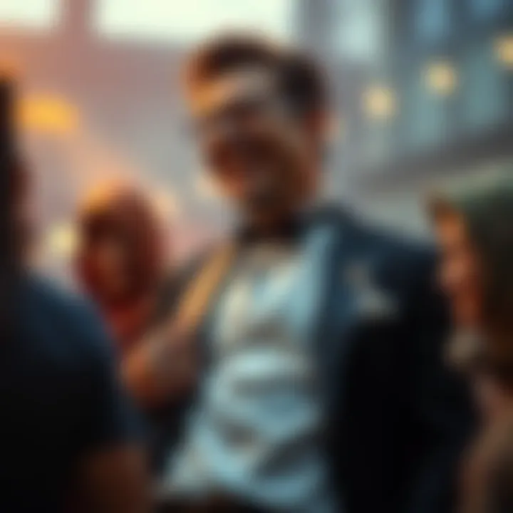 A person in a luxury suit laughing while looking down at people dressed in worn clothes, symbolizing wealth disparity.