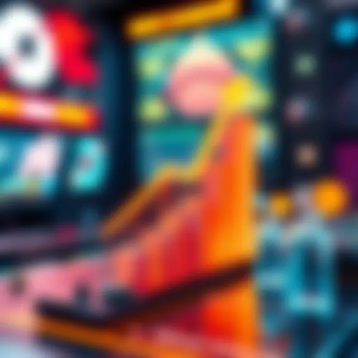 Graphic showing increasing transaction volumes in Web3 gaming, with icons of small game characters and digital assets symbolizing user engagement.