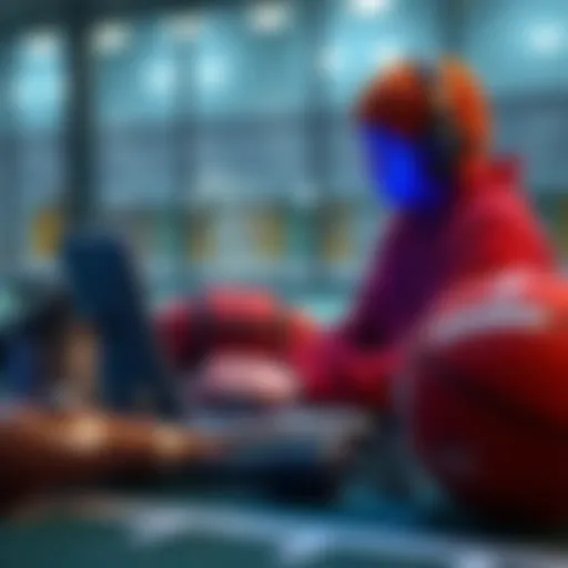 A Web3 developer working on a laptop, surrounded by sports equipment, symbolizing support for young athletes through technology.