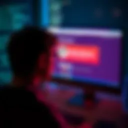 Web3 Job Scam Alert A person looking worried while staring at a computer screen showing a GitHub page with a warning message about malware.