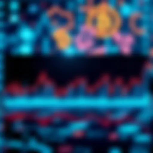 A graph showing an increase in cryptocurrency trading over the weekend with digital currency symbols in the background.