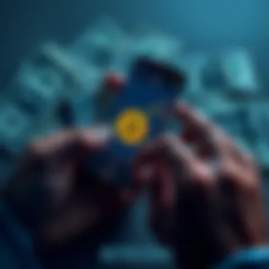 Weekly Bitcoin Investment A person holding a smartphone showing a Bitcoin chart with dollar bills nearby, symbolizing weekly investment