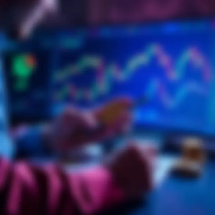 A person analyzing charts and coins representing XRP, XLM, and AVAX with a calculator and notes for investment planning.