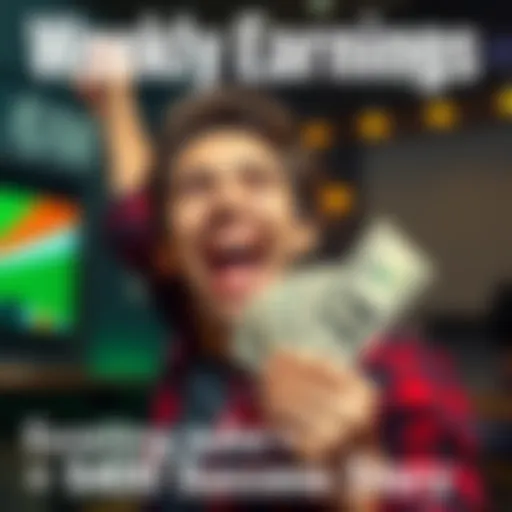 A person celebrating their earnings with a big smile and cash in hand, showing excitement about making over $400 in a week.