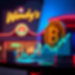 A visual comparison showing Wendy's stock chart declining by 33% next to Bitcoin's chart dropping by 41%, with fast-food elements and cryptocurrency symbols in the background.