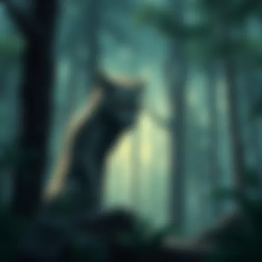 A digital illustration of Werewolfjak, a wolf-like character with unique features, standing in a forest setting that conveys a sense of mystery and adventure.