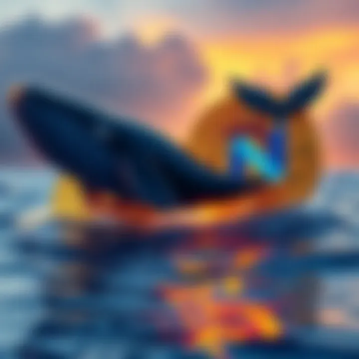 A large whale figure next to a Bitcoin logo and the Nexo platform logo, symbolizing a big deposit in the crypto market.