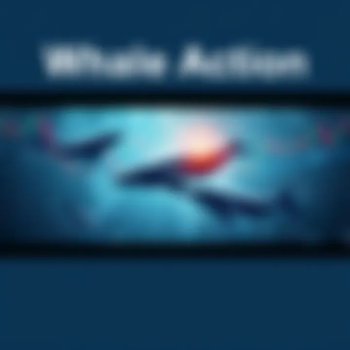 A visual representation of major financial transactions, with graphics of whales swimming among stock market charts and trends, illustrating powerful market movements.