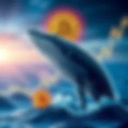 A large whale symbolically investing in Bitcoin with a graph showing a rising trend in the background, representing the $84 million bet on Bitcoin's price increase.