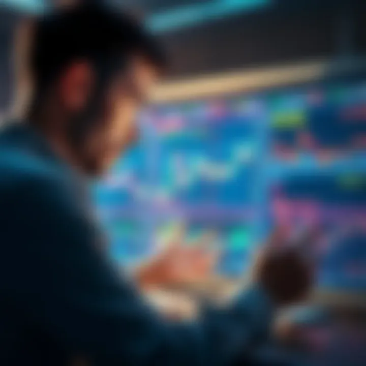 A distressed person analyzing financial charts with a focus on heavy losses, reflecting the struggles of whale holders in the Cardano community.