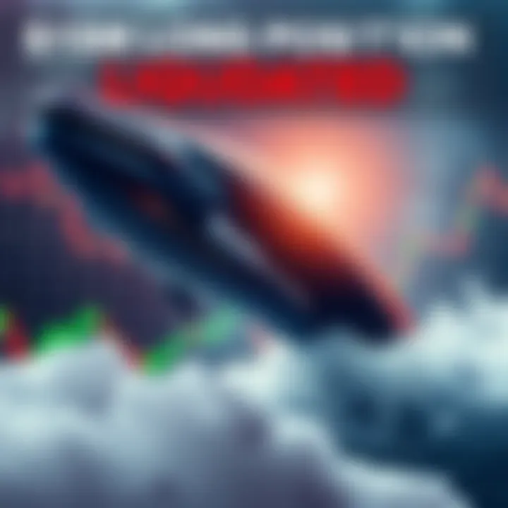 A graphic representation of a large whale symbolizing huge financial loss as a $15 million long position gets liquidated, with market graphs showing downward trends in the background.