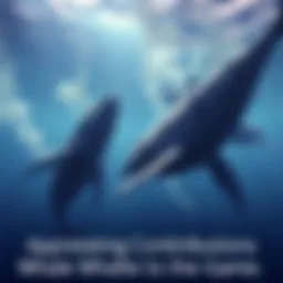 A depiction of whales swimming in a vibrant underwater game setting, symbolizing their contributions to the game's ecosystem and player experience.