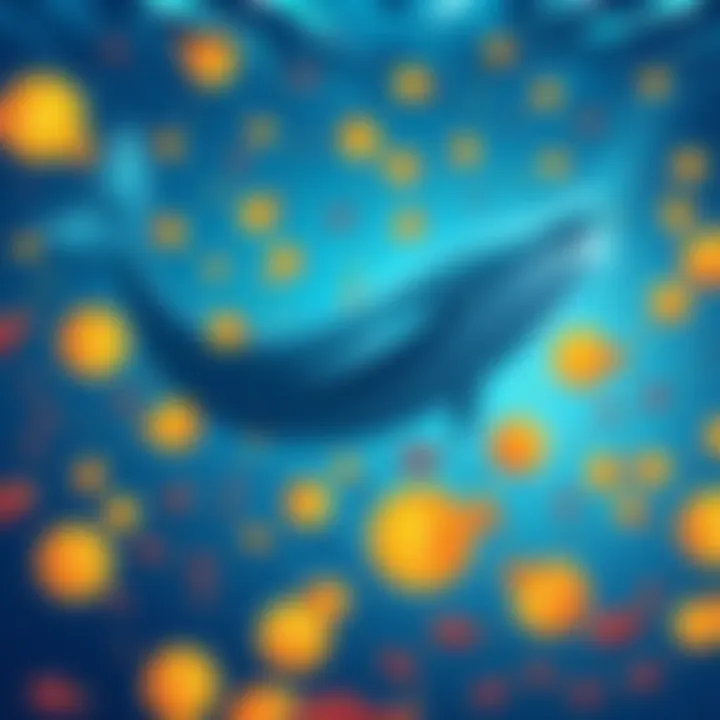 A digital illustration showing large whales swimming in a sea of Bitcoin symbols, juxtaposed with small fish representing retail investors swimming away.