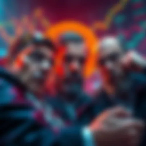 Large investors looking worried as Bitcoin prices drop, showing signs of major losses, with charts indicating market volatility.