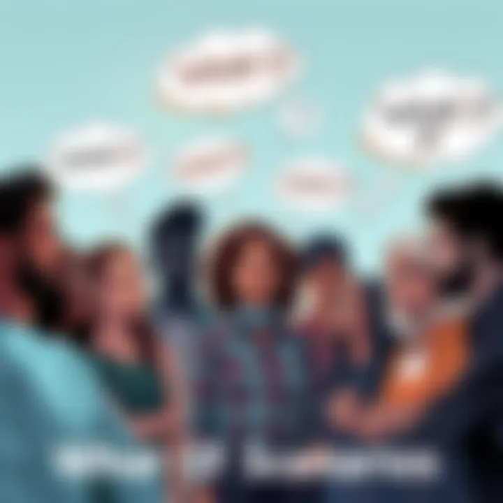A group of diverse people brainstorming ideas with thought bubbles showing various 'What If' questions and imaginative scenarios.