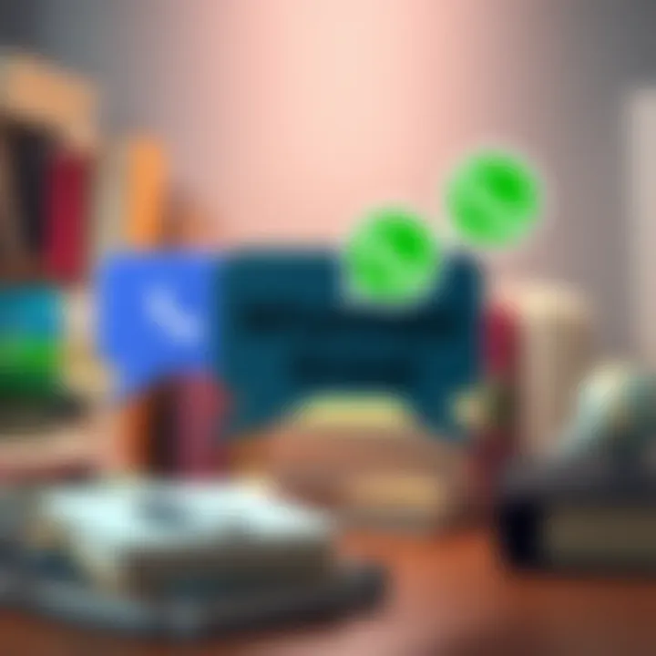 A graphic showing chat bubbles representing a WhatsApp group focused on NEET and JEE study support, with books and study materials in the background.