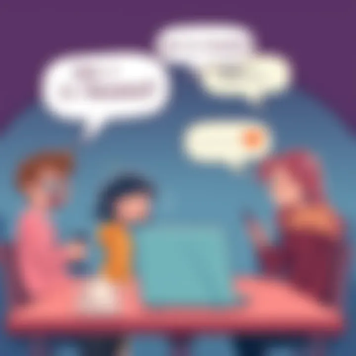 A lighthearted depiction of online chat challenges with humorous elements, featuring chat bubbles and cartoon characters navigating misunderstandings.