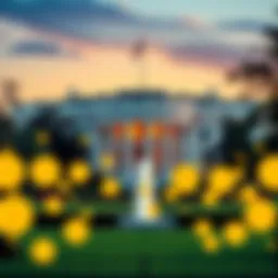 The White House building with Bitcoin symbols in the foreground, signaling a major announcement about Bitcoin reserves.
