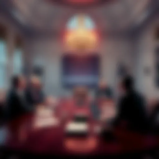 A group of officials discussing the CLARITY Act during a meeting at the White House, with documents and laptops on the table.