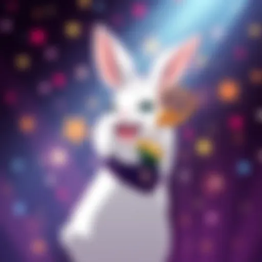 The White Rabbit anime celebrating its Emmy win with a trophy, showcasing excitement and innovation in media.