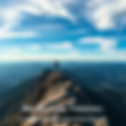 A person standing on a mountain peak looking at a vast landscape below, symbolizing broad perspective