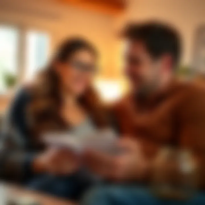 Wife Celebrating Financial Success A happy woman smiling as she reviews financial gains with her husband, showing joy and excitement in their home.