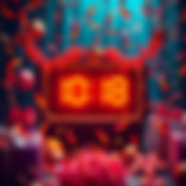 A countdown timer indicating the time remaining until a winner is announced, surrounded by festive decorations and confetti.