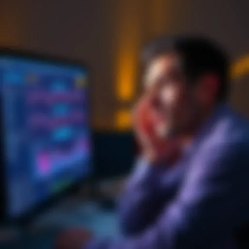 A frustrated person looking at a computer screen displaying withdrawal issues on a financial platform.