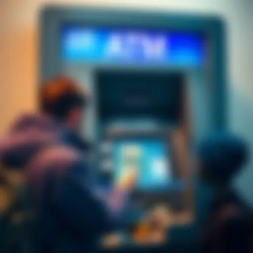 A foreigner using an ATM to withdraw cash in Greece, showing the machine screen and Greek currency