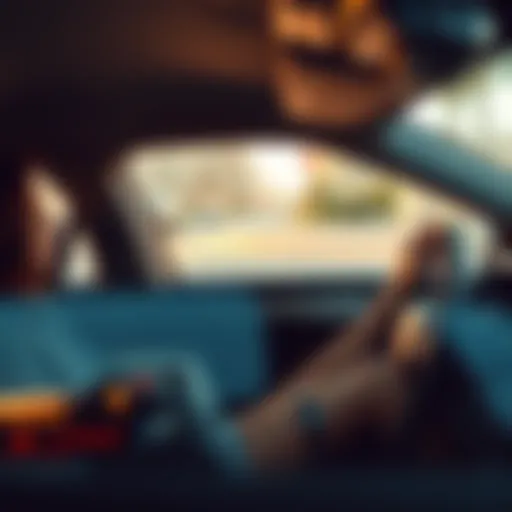 A woman in stylish nylons driving a car, showcasing her fashionable choice while on the road.