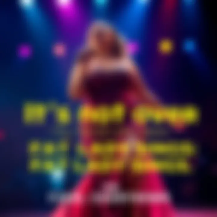 A large woman in a glamorous dress singing into a microphone on a dimly lit stage, highlighting the phrase 'It’s not over till the fat lady sings'.