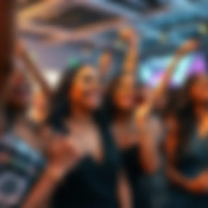 Group of women celebrating at a crypto event with prizes such as a Cartier Bracelet and cash rewards