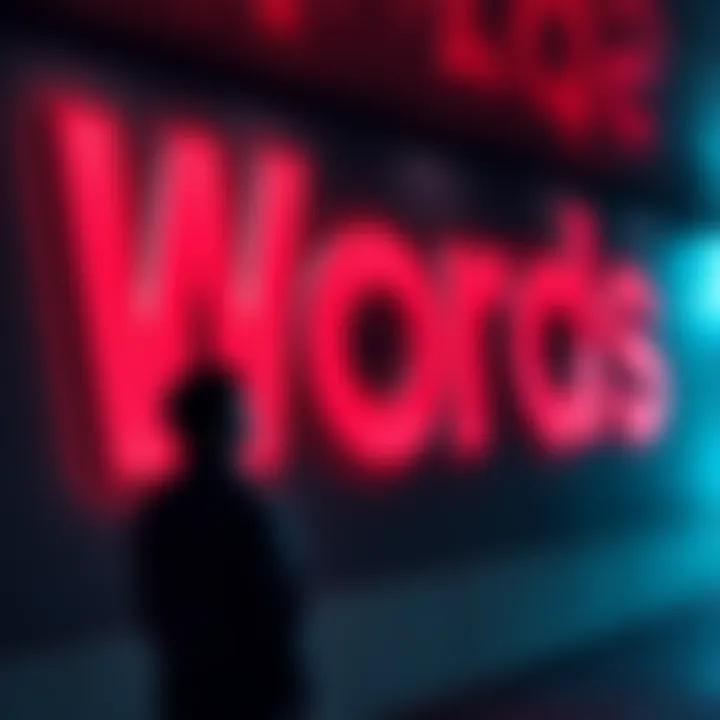A person looking at a large word on a wall, pondering its meaning and impact on their week.