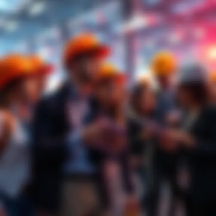 A group of professionals exploring cryptocurrency options as they face job displacement due to AI technology.