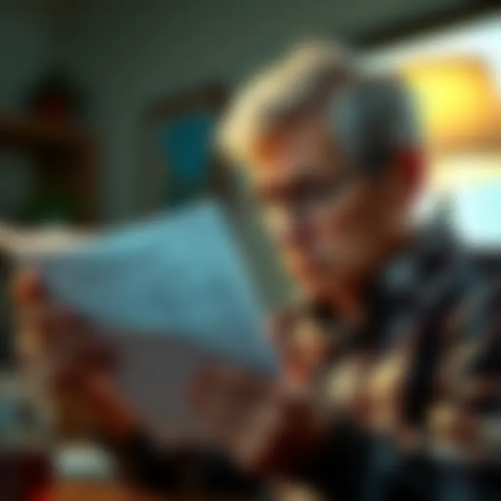 A concerned grandson stares at a financial report showing a massive loss, contemplating the impact it will have on his grandfather