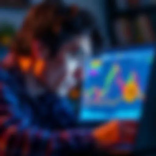 A person with a concerned expression reviews a Bitcoin price chart on a laptop, reflecting on their investment losses.