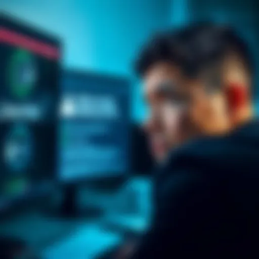 A person with a concerned expression looking at a computer screen showing a warning about deleted files