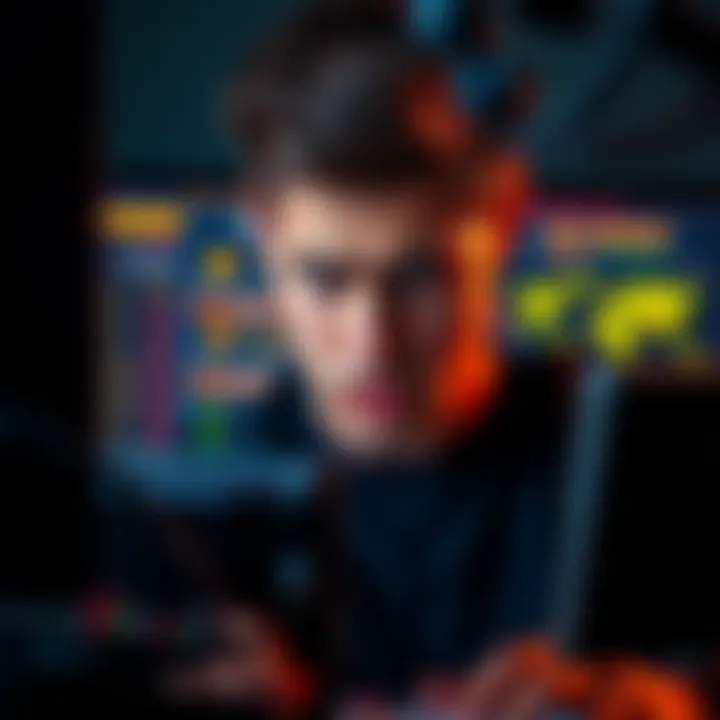 A concerned individual looking at a computer screen displaying cryptocurrency prices and scam warnings