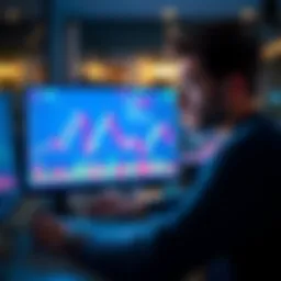 Concerned individual analyzing a financial chart on a computer, representing a significant loss in cryptocurrency investments