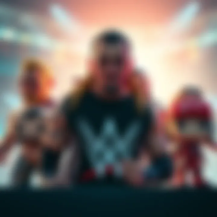 WWE and Funko Collaboration A visual representation of WWE wrestlers alongside Funko Pop collectible figures, showcasing potential partnership merchandise.