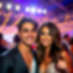 Wyatt and Chantel posing together at a glamorous event Wyatt and Chantel smile for the camera, showcasing their relationship while at a high-profile event, with bright lights in the background