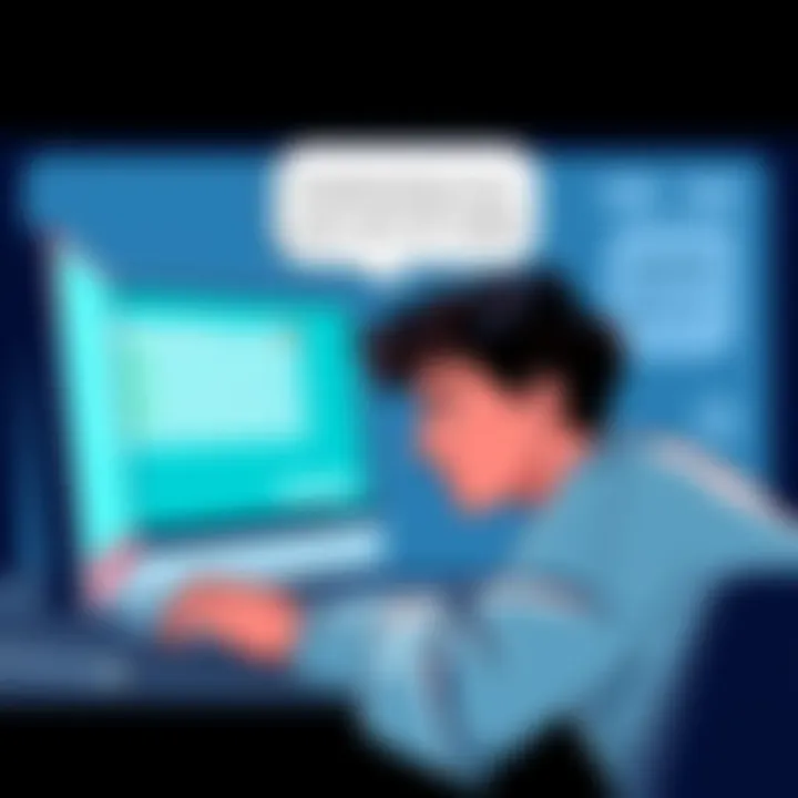Illustration of a person looking frustrated at their computer screen while trying to access their Xinfin wallet, with a chat bubble showing troubleshooting tips.