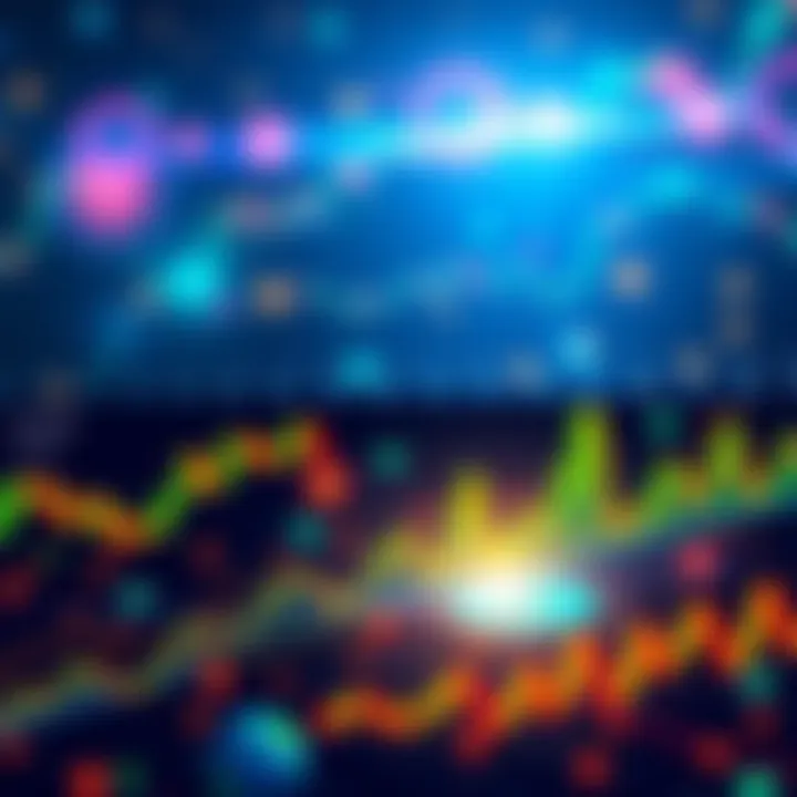 An illustration showing the visual mapping of XLM with colorful charts and data points related to cryptocurrency.