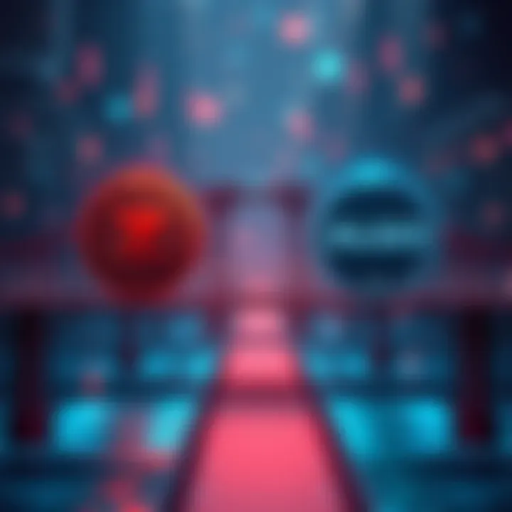 Visual representation of XMR and ALGO cryptocurrencies connected by a bridge symbolizing potential transactions.