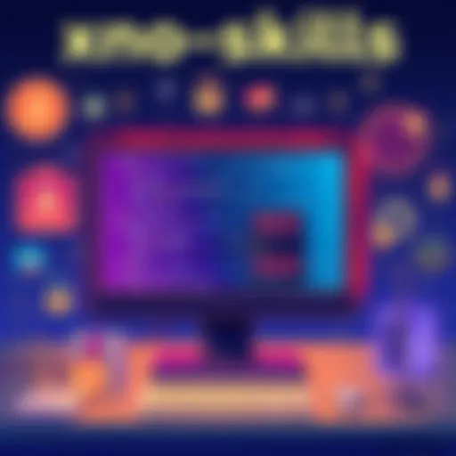 An illustration showing a computer screen displaying the xno-skills command-line interface, with Nano wallet icons and simple financial operation graphics around it.