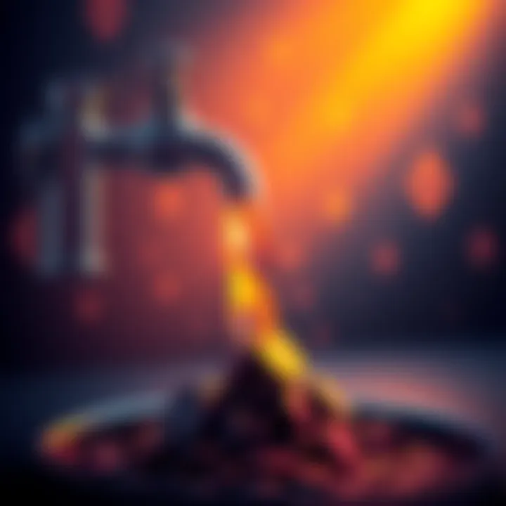 A graphic showing a digital faucet pouring Nano coins, with Monero symbols in the background, symbolizing the conversion of mining rewards.