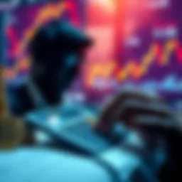 A person analyzing XRP coins on a calculator with financial charts in the background, representing the goal of becoming a millionaire by 2030.